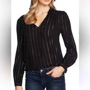 Cece Black Textured blouse with gold stripes